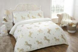 Rackhams Luxury Fleece Unicorn Foil Duvet Cover with Pillowcase- Ivory - Ivory - Single (135cm x 200cm)