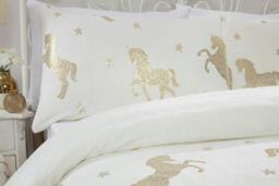 Rackhams Luxury Fleece Unicorn Foil Duvet Cover with Pillowcase- Ivory - Ivory - Single (135cm x 200cm) - thumbnail 2