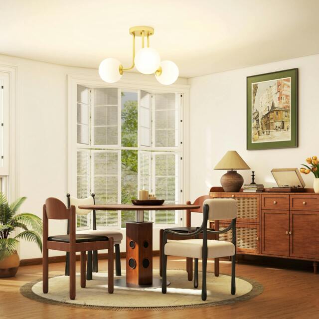 Rackhams Light Fixture with 3-Light Globe Shades, Modern Ceiling Light, Gold - 1 - Metal, plastic - Gold tone - image 1