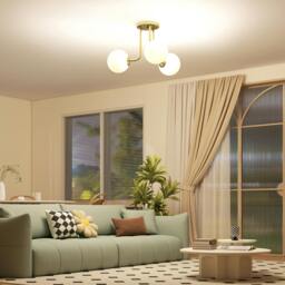 Rackhams Light Fixture with 3-Light Globe Shades, Modern Ceiling Light, Gold - 1 - Metal, plastic - Gold tone - thumbnail 6