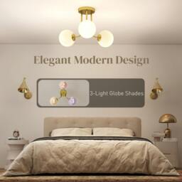 Rackhams Light Fixture with 3-Light Globe Shades, Modern Ceiling Light, Gold - 1 - Metal, plastic - Gold tone - thumbnail 3