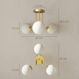 Rackhams Light Fixture with 3-Light Globe Shades, Modern Ceiling Light, Gold - 1 - Metal, plastic - Gold tone - thumbnail 5
