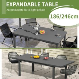 Rackhams Extending Garden Table Outdoor for 6-8 People, Aluminium Frame - Charcoal grey - Aluminium, Tempered Glass - 246 x 100 x 77cm - thumbnail 3