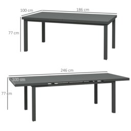 Rackhams Extending Garden Table Outdoor for 6-8 People, Aluminium Frame - Charcoal grey - Aluminium, Tempered Glass - 246 x 100 x 77cm - thumbnail 5