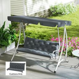 Rackhams 3 Seater Bench Cushion, Garden Chair Cushion with Back and Ties for Indoor and Outdoor Use, 98 x 150 cm, Dark Grey - thumbnail 2