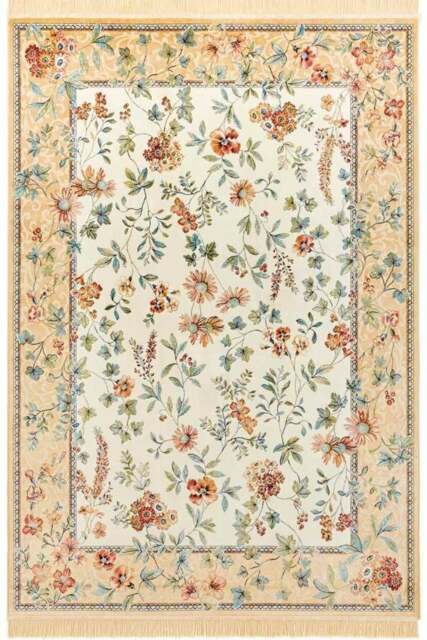 Rackhams Oriental Flowers Velvet With Fringes Beige Rug - 95X140 cm - image 1