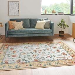 Rackhams Oriental Flowers Velvet With Fringes Beige Rug - 95X140 cm - thumbnail 3