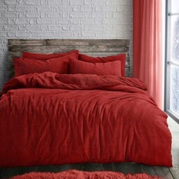 Rackhams Plain Teddy Fluffy and Warm Fleece Duvet Cover Set - Red - Super King - thumbnail 1
