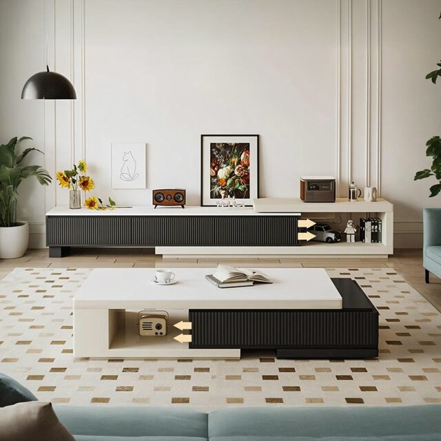 Rackhams Bonnie TV Stand Set With Coffee Table, Black & White - No Coffee Table - image 1