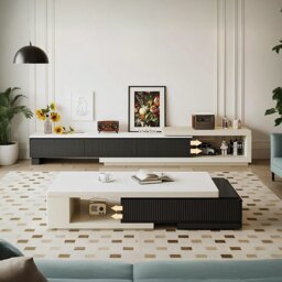 Rackhams Bonnie TV Stand Set With Coffee Table, Black & White - No Coffee Table - thumbnail 1