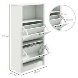 Rackhams Modern Shoe Cabinet with 2 Flip Drawers and Adjustable Shelves, White - White - Smooth painted - MDF - thumbnail 6