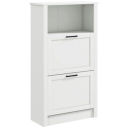 Rackhams Modern Shoe Cabinet with 2 Flip Drawers and Adjustable Shelves, White - White - Smooth painted - MDF - thumbnail 2