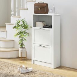 Rackhams Modern Shoe Cabinet with 2 Flip Drawers and Adjustable Shelves, White - White - Smooth painted - MDF - thumbnail 3
