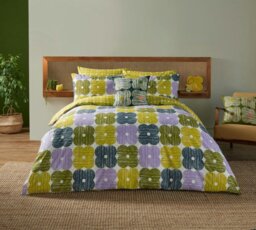 Rackhams Textured Flower Lilac-Moss Duvet Cover Set - Green - Cotton - Super King - thumbnail 1