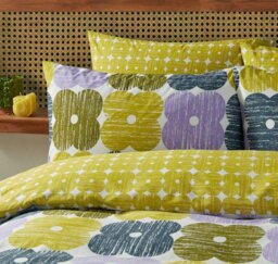 Rackhams Textured Flower Lilac-Moss Duvet Cover Set - Green - Cotton - Super King - thumbnail 2