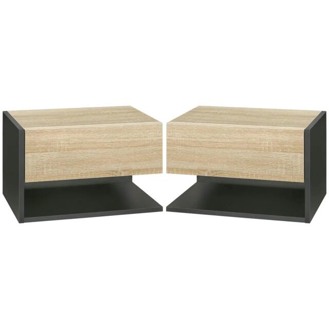 Rackhams Floating Bedside Table Set of 2, Wall Mounted Bedside Cabinet with Drawer and Open Shelf, Modern Nightstand for Bedroom, 46 x 30 x 30 cm, Oak Tone - image 1