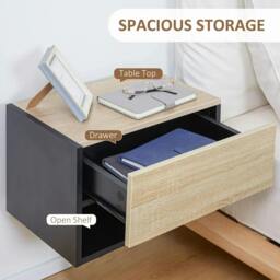 Rackhams Floating Bedside Table Set of 2, Wall Mounted Bedside Cabinet with Drawer and Open Shelf, Modern Nightstand for Bedroom, 46 x 30 x 30 cm, Oak Tone - thumbnail 5
