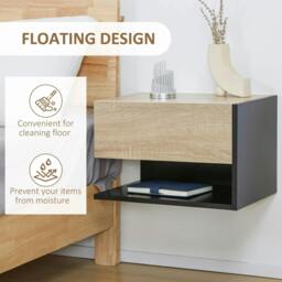 Rackhams Floating Bedside Table Set of 2, Wall Mounted Bedside Cabinet with Drawer and Open Shelf, Modern Nightstand for Bedroom, 46 x 30 x 30 cm, Oak Tone - thumbnail 4