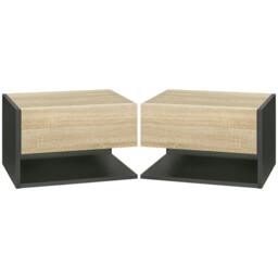 Rackhams Floating Bedside Table Set of 2, Wall Mounted Bedside Cabinet with Drawer and Open Shelf, Modern Nightstand for Bedroom, 46 x 30 x 30 cm, Oak Tone - thumbnail 1