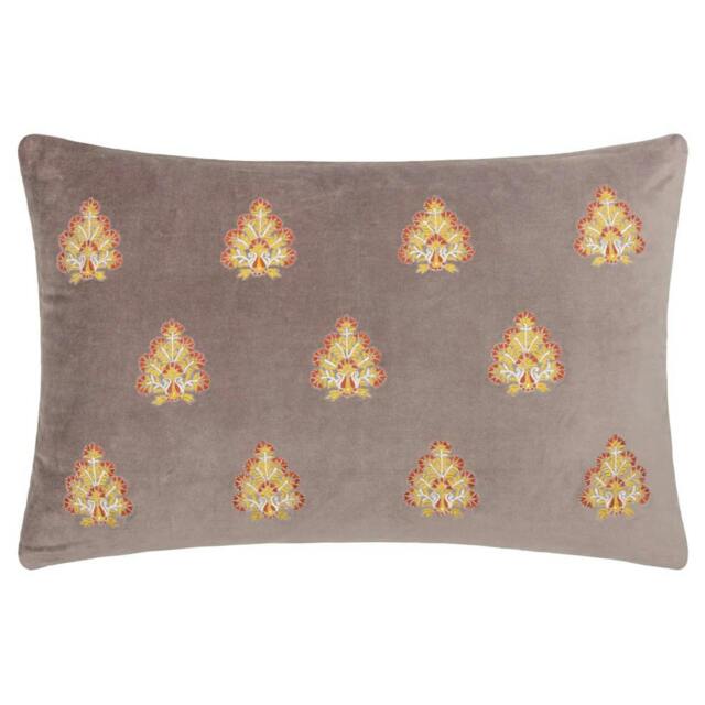 Rackhams Rennes Embroidered Cushion Cover - Taupe - 60cm x 40cm - Taupe - 100% Cotton - image 1