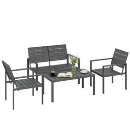 Rackhams 4 Piece Garden Furniture Set, HDPE Metal Outdoor Sofa, Dark Grey - HDPE, Metal - Dark Grey - 1 loveseat, 2 armchairs, 1 coffee table - thumbnail 3