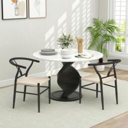 Rackhams Weave Dining Chairs Set of 2 with Y-Shaped Backrest Hemp Seat Black - Black, beige - Mid-century modern - None - thumbnail 1