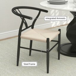 Rackhams Weave Dining Chairs Set of 2 with Y-Shaped Backrest Hemp Seat Black - Black, beige - Mid-century modern - None - thumbnail 4