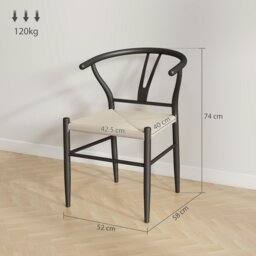 Rackhams Weave Dining Chairs Set of 2 with Y-Shaped Backrest Hemp Seat Black - Black, beige - Mid-century modern - None - thumbnail 5