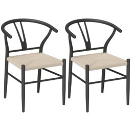 Rackhams Weave Dining Chairs Set of 2 with Y-Shaped Backrest Hemp Seat Black - Black, beige - Mid-century modern - None - thumbnail 2