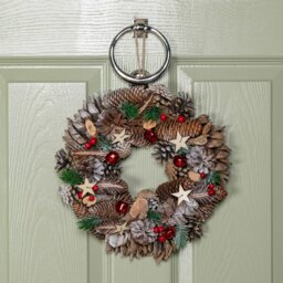 Rackhams 30cm Hanging Christmas Wreath with Red Jingle Bells, Berries and Frosted Stars - thumbnail 1
