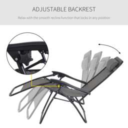Rackhams Zero Gravity Chair Metal Frame Texteline Armchair Outdoor Folding and Reclining Sun Lounger with Head Pillow for Patio Decking Gardens Camping, Grey - thumbnail 6