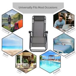 Rackhams Zero Gravity Chair Metal Frame Texteline Armchair Outdoor Folding and Reclining Sun Lounger with Head Pillow for Patio Decking Gardens Camping, Grey - thumbnail 4