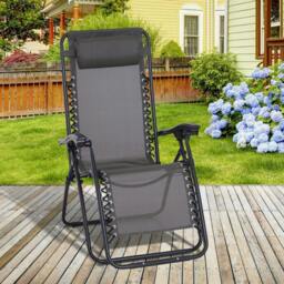 Rackhams Zero Gravity Chair Metal Frame Texteline Armchair Outdoor Folding and Reclining Sun Lounger with Head Pillow for Patio Decking Gardens Camping, Grey - thumbnail 2