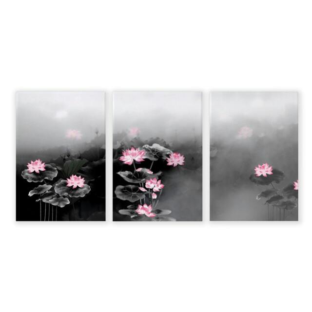 Rackhams Living Room Canvas Art - Set of 3 Asian Inspired Wall art Prints - 16 x 22 inches / 40.65 cm x 56 cm - Polyester Canvas 260 gsm - Canvas wrapped - image 1