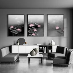 Rackhams Living Room Canvas Art - Set of 3 Asian Inspired Wall art Prints - 16 x 22 inches / 40.65 cm x 56 cm - Polyester Canvas 260 gsm - Canvas wrapped - thumbnail 4