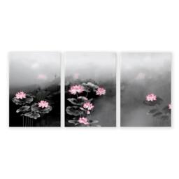 Rackhams Living Room Canvas Art - Set of 3 Asian Inspired Wall art Prints - 16 x 22 inches / 40.65 cm x 56 cm - Polyester Canvas 260 gsm - Canvas wrapped