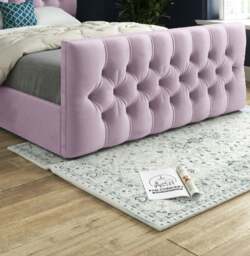 Rackhams Novara Upholstered Soft Velvet Bed Frame - Pink - Pink - Double - thumbnail 3