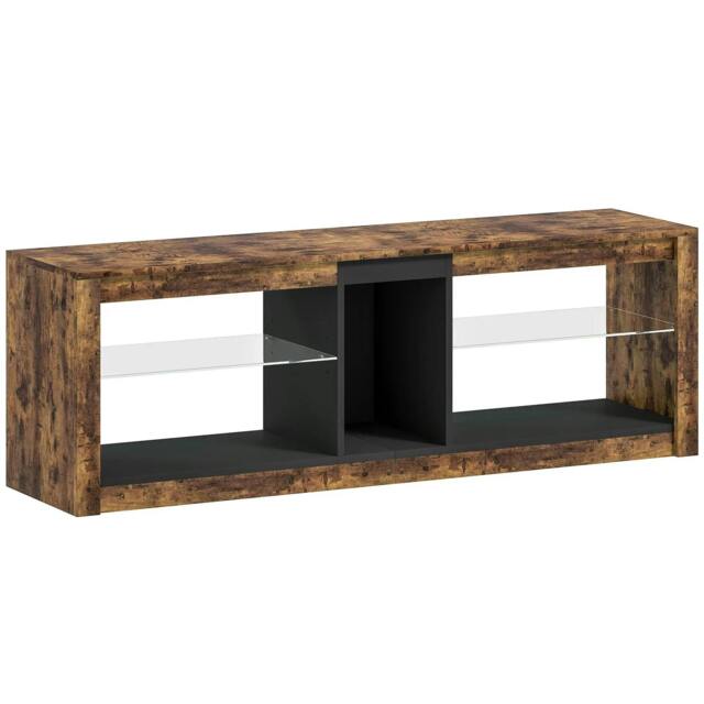 "Rackhams TV Stand Cabinet with LED Lights and Remote Control for TVs up to 65"", Entertainment Centre with Storage Shelves and Compartment, Rustic Brown"