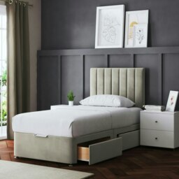 Rackhams Amelia Divan Bed with Upholstered Headboard - Four Drawers - Beige - Single - thumbnail 4