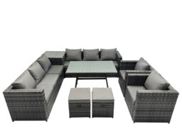 Rackhams Outdoor Corner Sofa Chair Dining Table Set Garden Rattan Furniture Set 10 Seater with 2 Small Stool Side Table Dark Grey - thumbnail 2