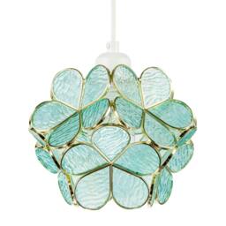 Rackhams Floral Petal Pendant Light Shade with Teal Glass and Shiny Gold Frame - thumbnail 4