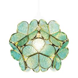 Rackhams Floral Petal Pendant Light Shade with Teal Glass and Shiny Gold Frame - thumbnail 2
