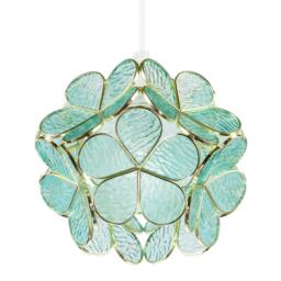 Rackhams Floral Petal Pendant Light Shade with Teal Glass and Shiny Gold Frame - thumbnail 5