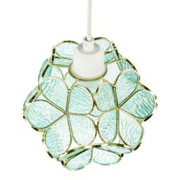 Rackhams Floral Petal Pendant Light Shade with Teal Glass and Shiny Gold Frame - thumbnail 3