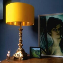 "Rackhams Egg Yolk Yellow Cotton Lampshade With Gold Lining - 30cm Diameter x 30cm Height / (12"" x 12"")" - thumbnail 1