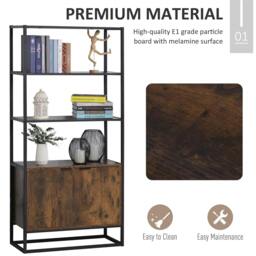 Rackhams Industrial Bookshelf, Storage Shelf, Large Bookcase with 3 Open Shelves, Multifunctional Rack for Living Room, Office, Rustic Brown and Black - thumbnail 4