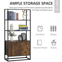 Rackhams Industrial Bookshelf, Storage Shelf, Large Bookcase with 3 Open Shelves, Multifunctional Rack for Living Room, Office, Rustic Brown and Black - thumbnail 5