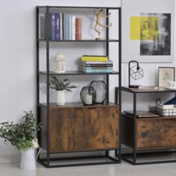 Rackhams Industrial Bookshelf, Storage Shelf, Large Bookcase with 3 Open Shelves, Multifunctional Rack for Living Room, Office, Rustic Brown and Black - thumbnail 2