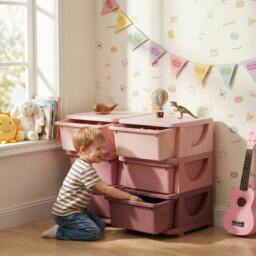 Rackhams Kids Storage Unit Toy Box Vertical Dresser with Six Drawers - Pink