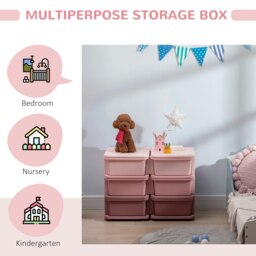 Rackhams Kids Storage Unit Toy Box Vertical Dresser with Six Drawers - Pink - thumbnail 4
